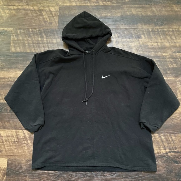Vintage 90s Nike white tag pull over mini swoosh hoodie sweatshirt black large - Picture 1 of 10